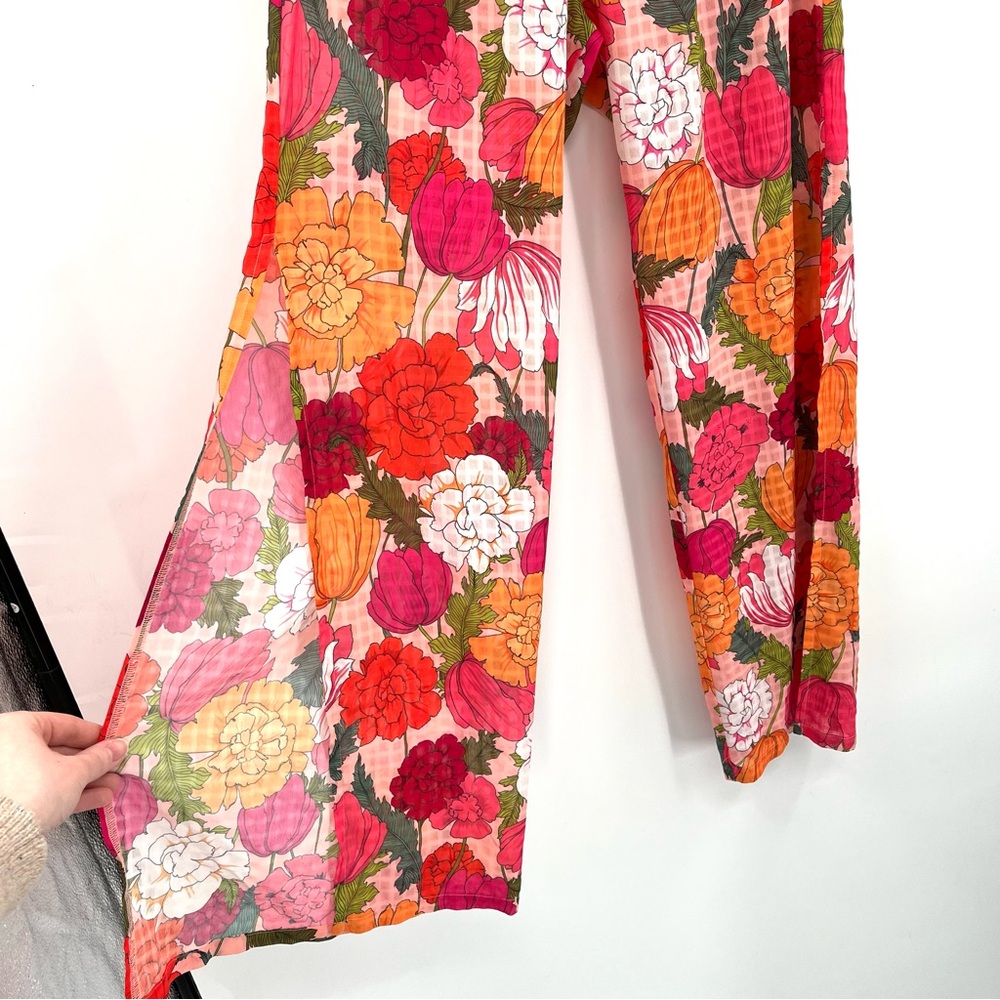 TRINA TURK Sunny Bloom Swim Coverup Pants Floral Print Side Slit Sheer M Flowers - Picture 3 of 8